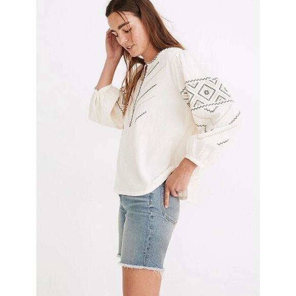 188 Madewell Embroidered Peasant Top White Size XS - Picture 2 of 6